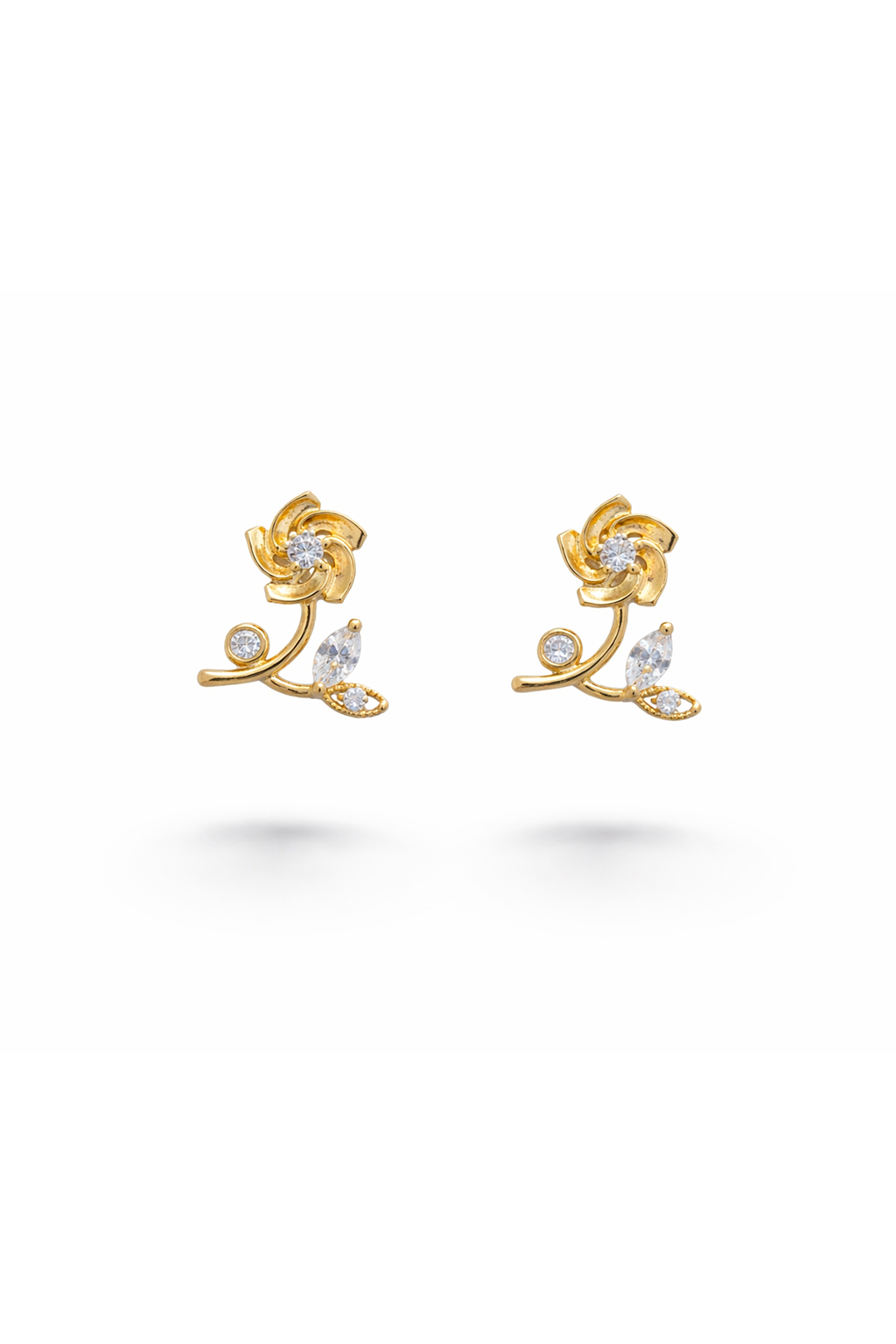 Elegant Gold Floral Diamond Stud Earrings