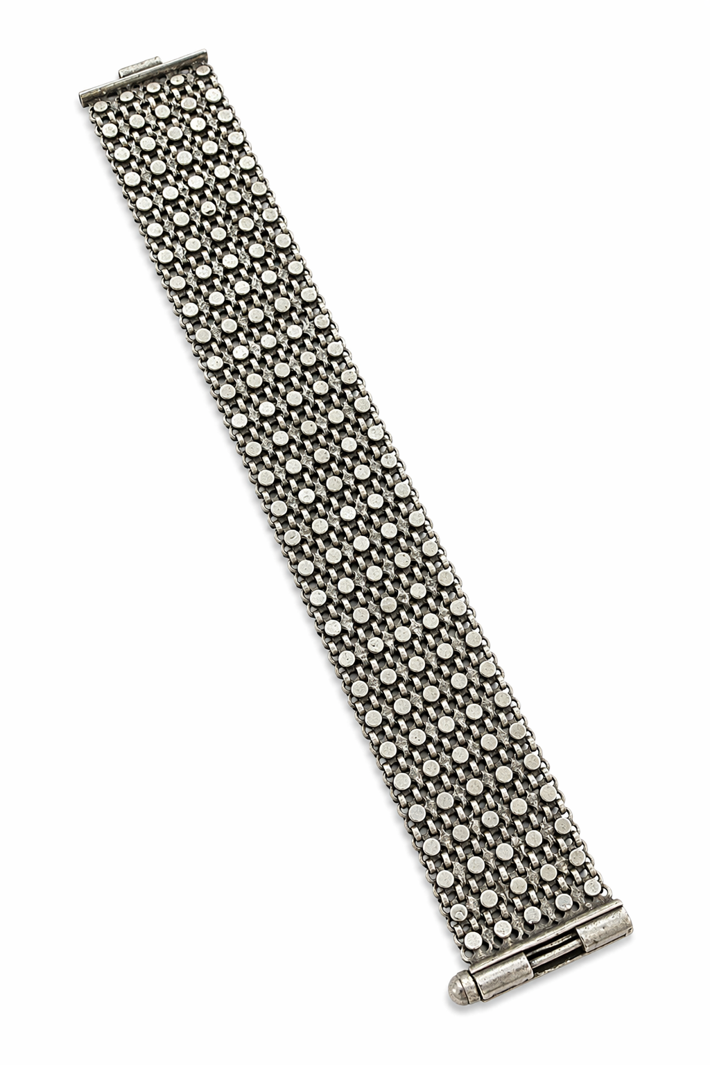 Oxidized Silver Disc Grid Statement Bracelet