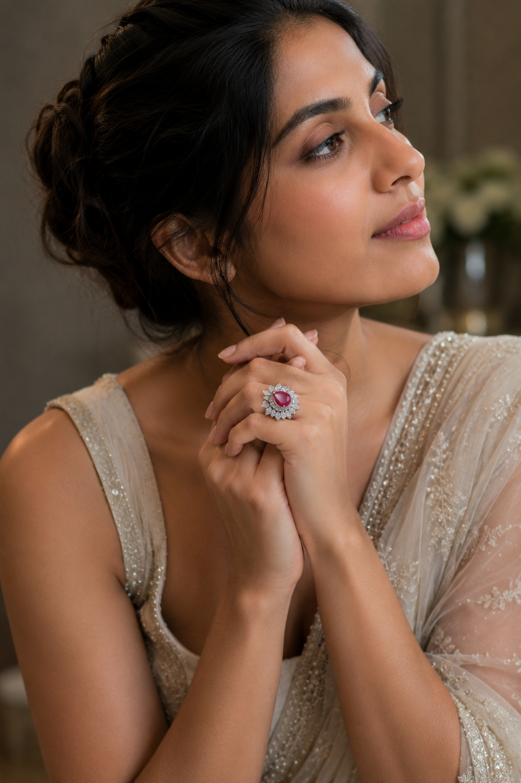Royal Crimson Halo Statement Ring