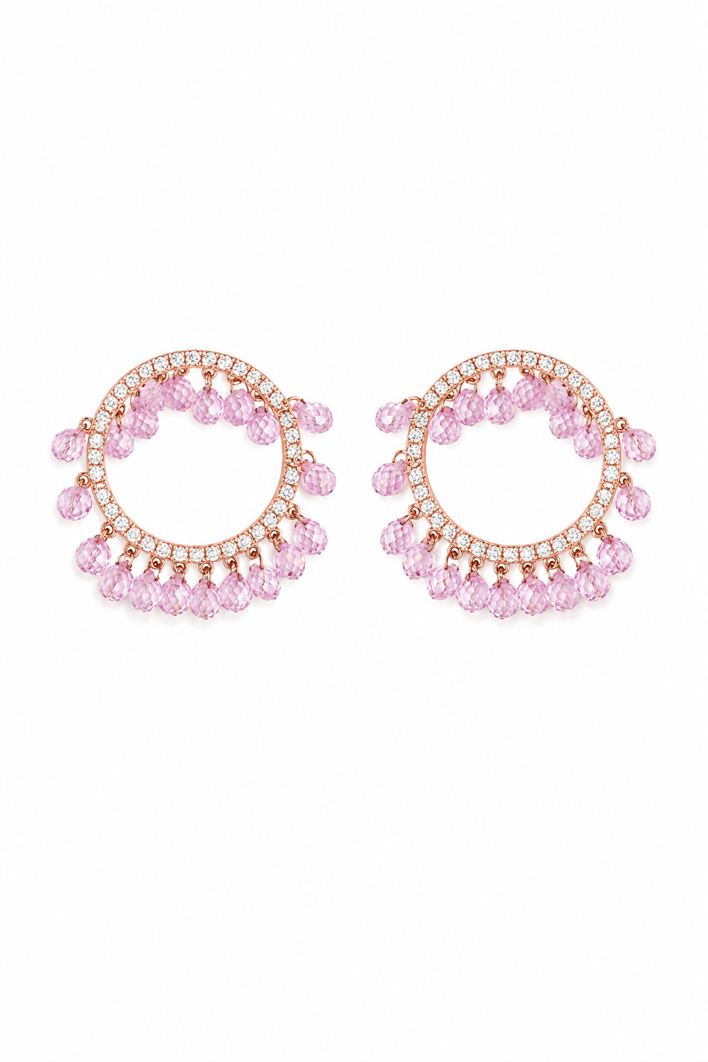 Rose Gold Pink Crystal Hoop Earrings