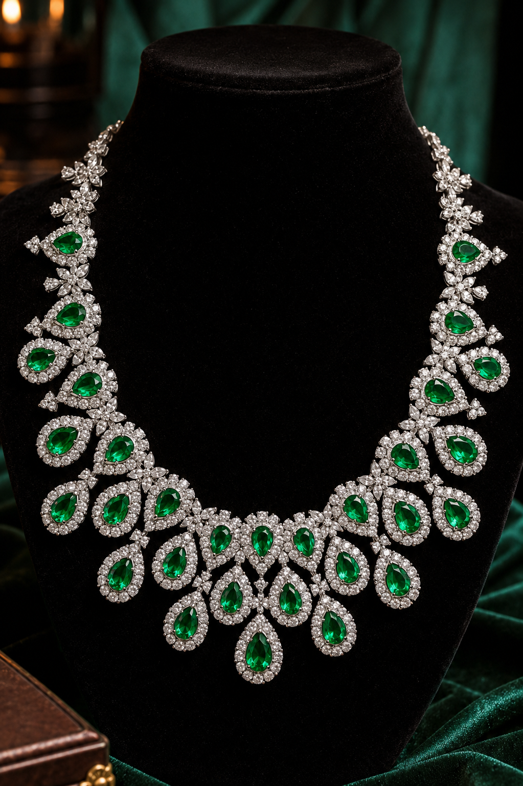 Emerald Teardrop Diamond Statement Necklace