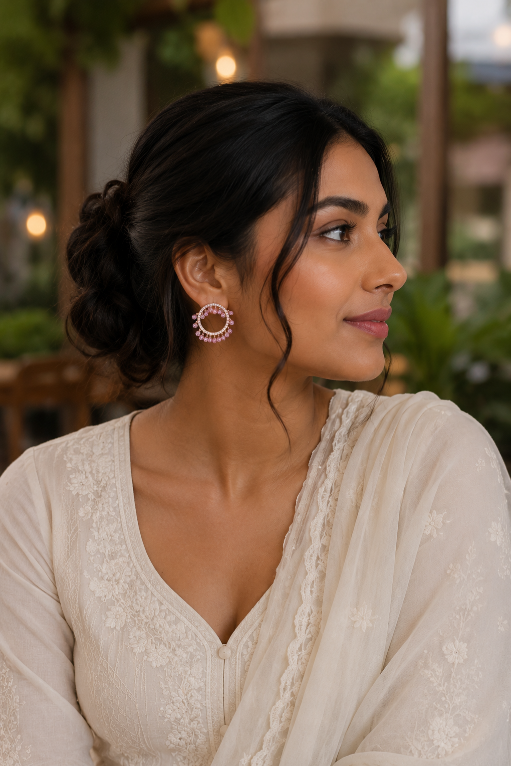 Rose Gold Pink Crystal Hoop Earrings