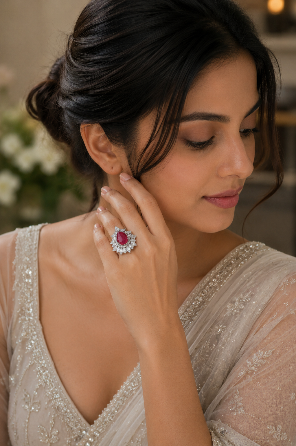 Royal Crimson Halo Statement Ring