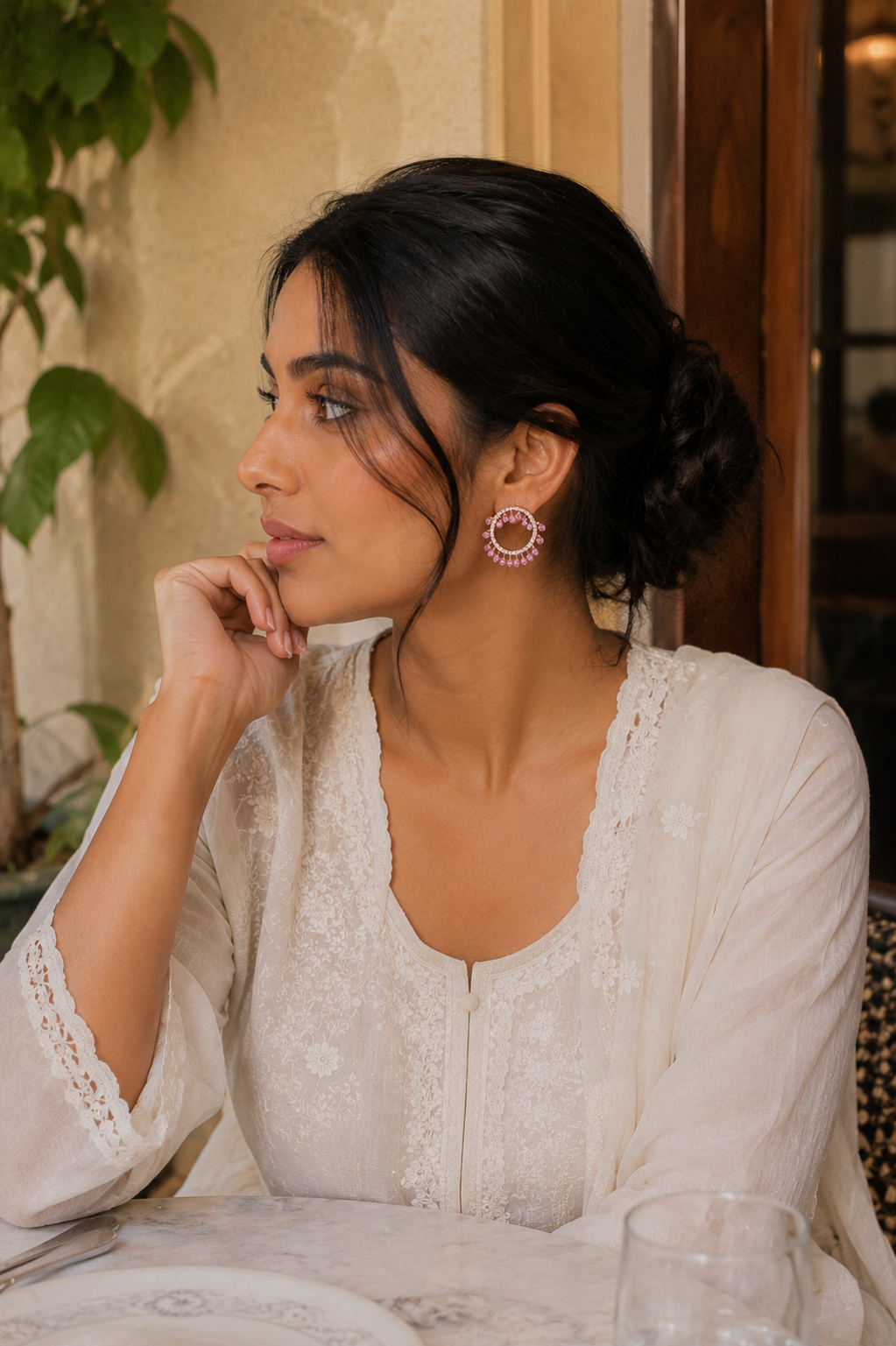 Rose Gold Pink Crystal Hoop Earrings
