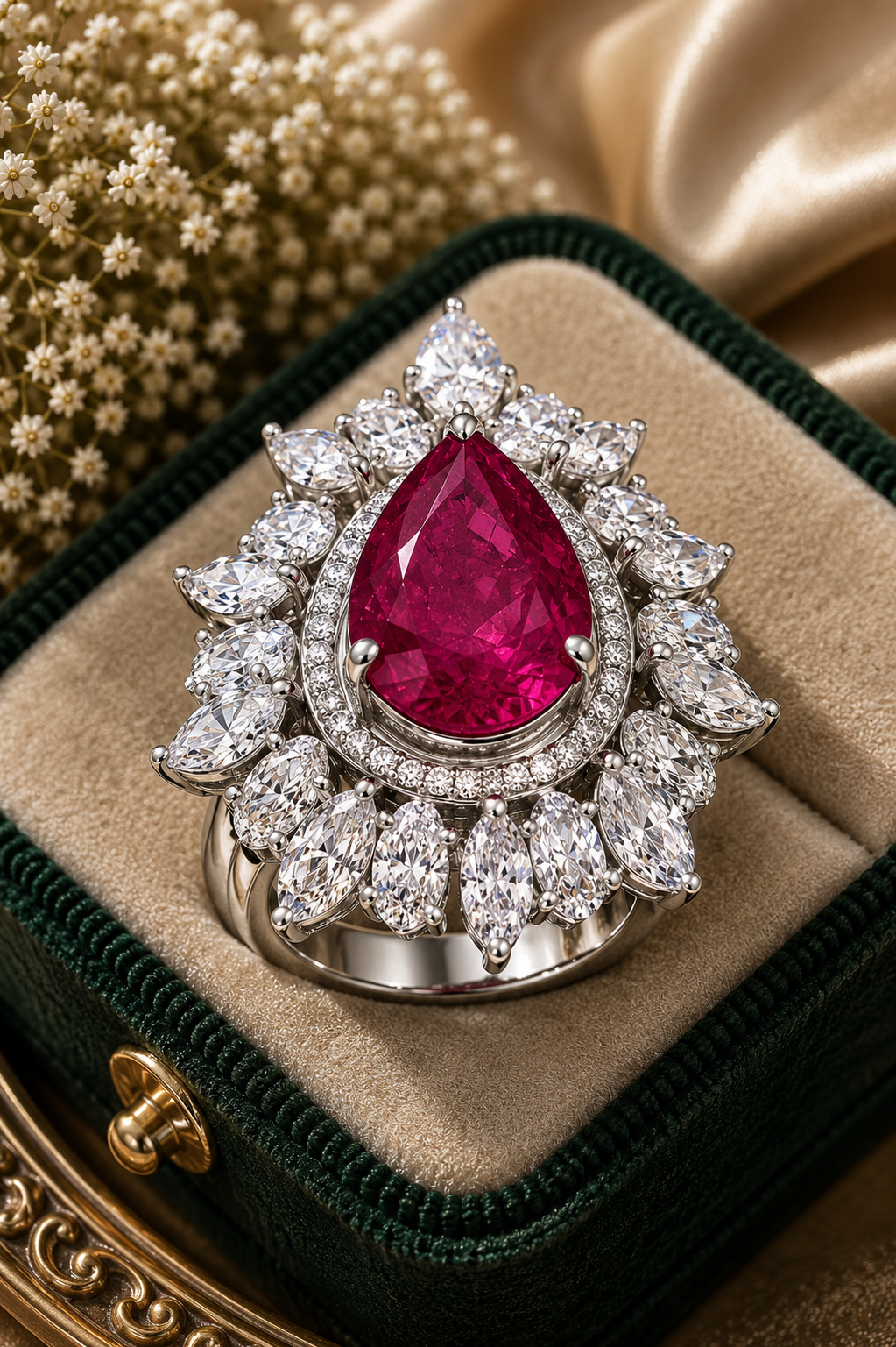 Royal Crimson Halo Statement Ring