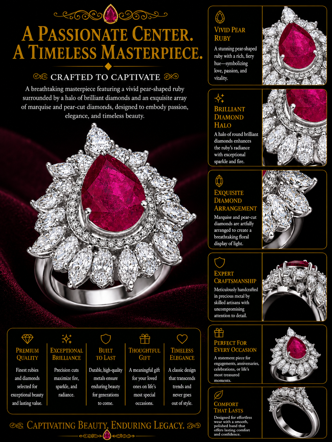Royal Crimson Halo Statement Ring