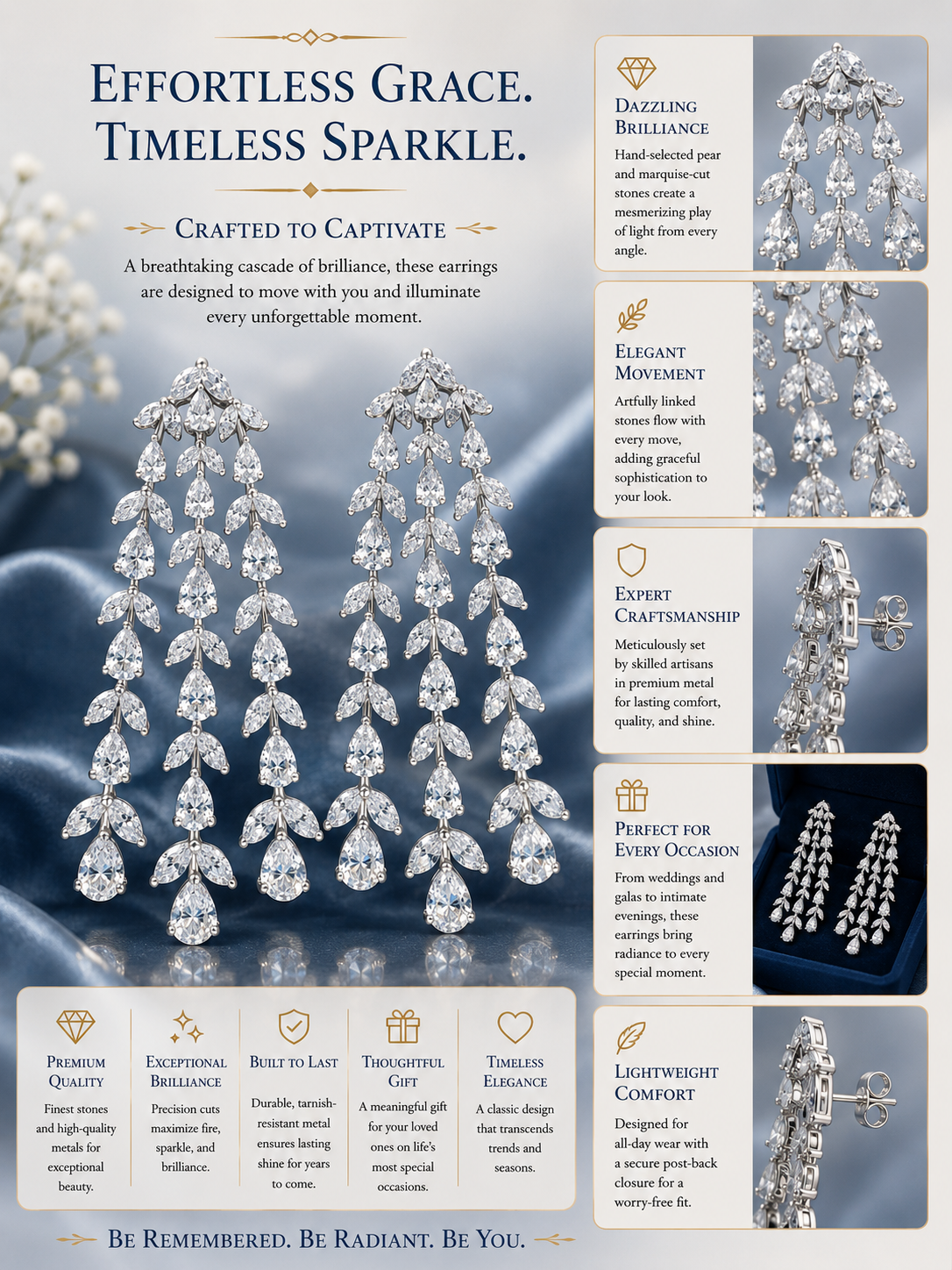 Diamond Cascade Fringe Statement Earrings