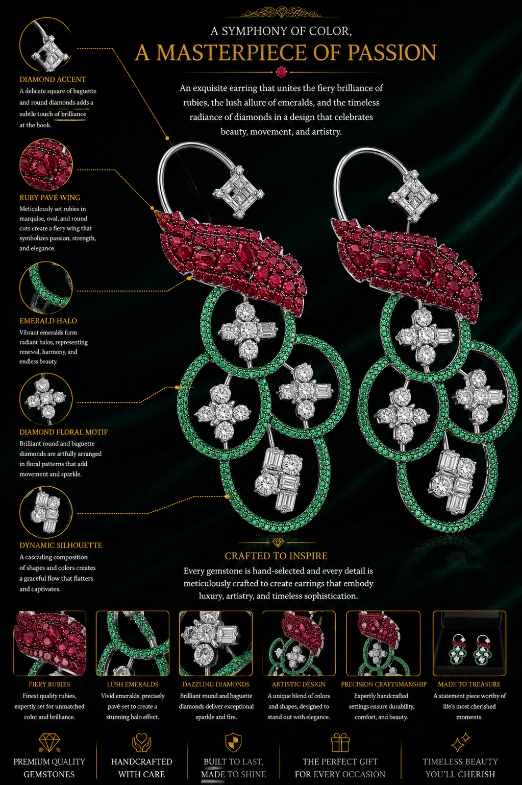 Ruby, Emerald & Diamond Scalloped Choker Set