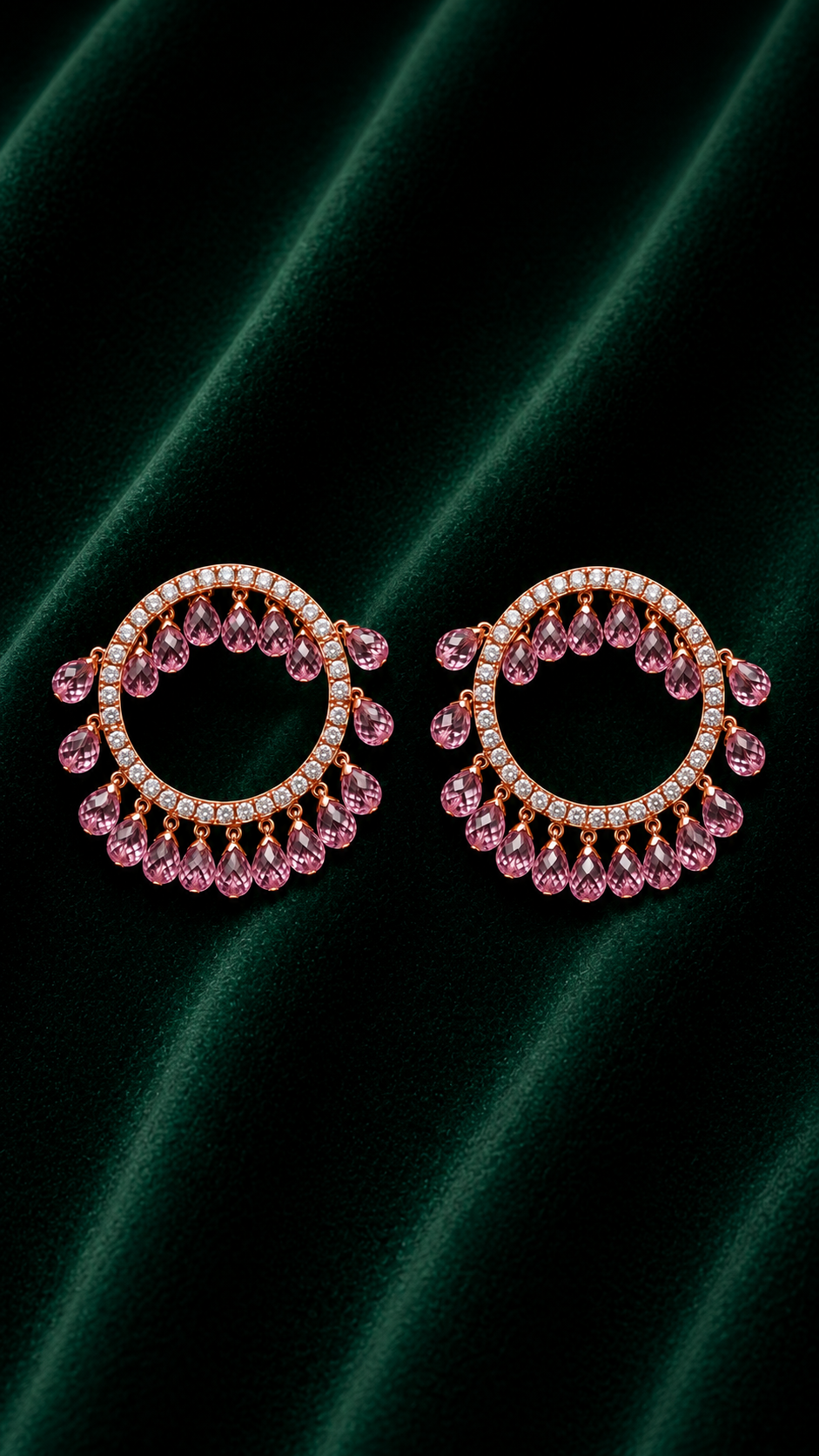 Rose Gold Pink Crystal Hoop Earrings
