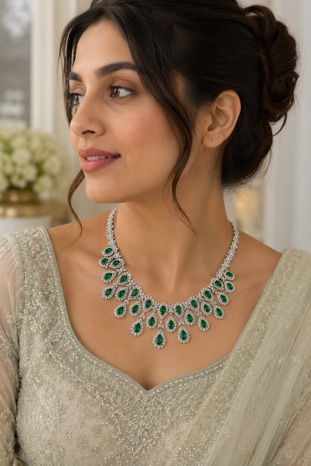 Emerald Teardrop Diamond Statement Necklace