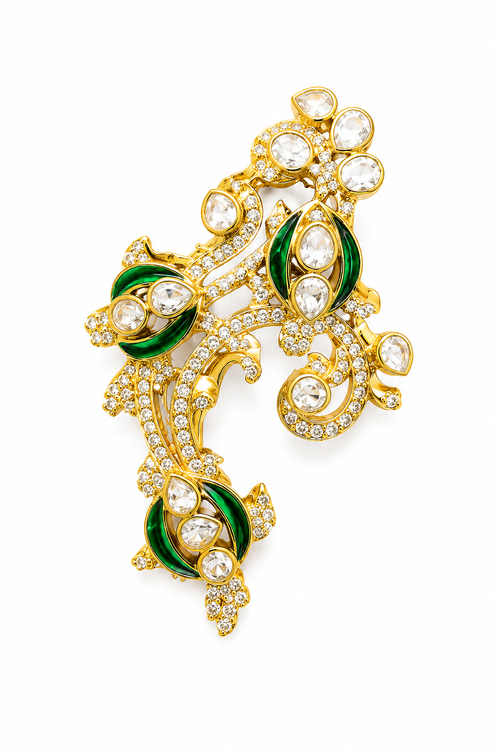 Emerald Enchantment: Vintage-Inspired Gilded Floral Brooch