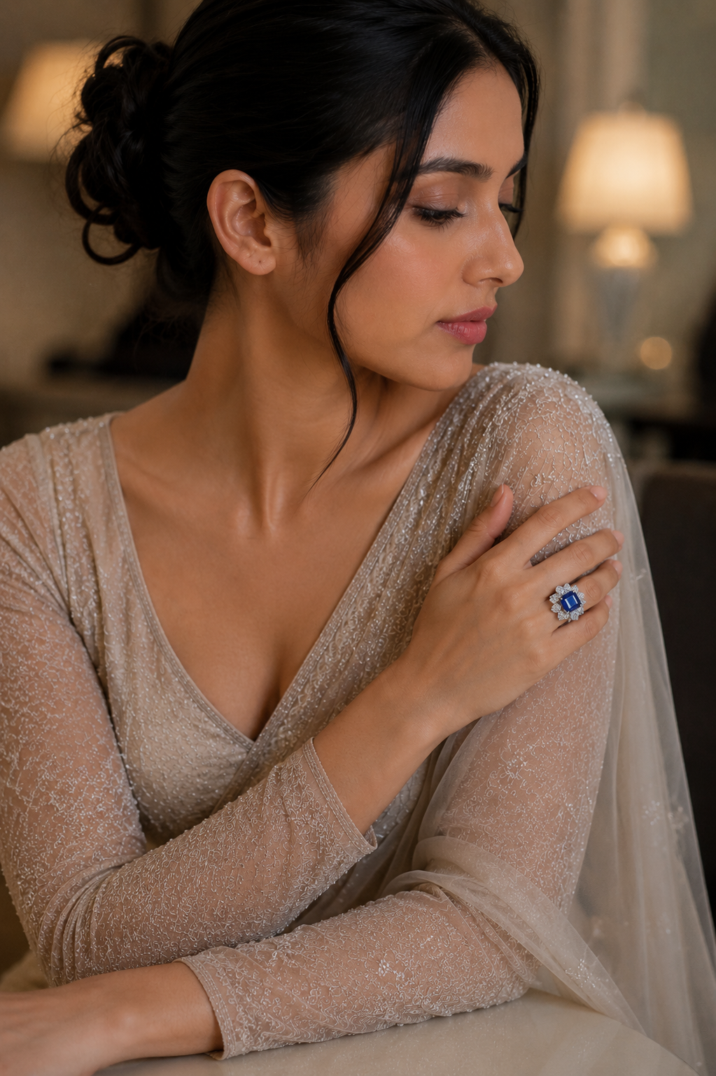 Midnight Sapphire Bloom Cocktail Ring