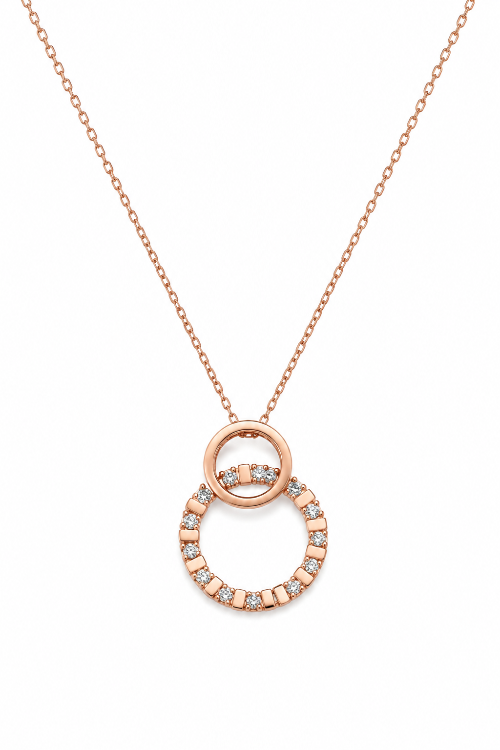 Rose Gold Double Circle Pendant & Earrings Jewelry Set for Women