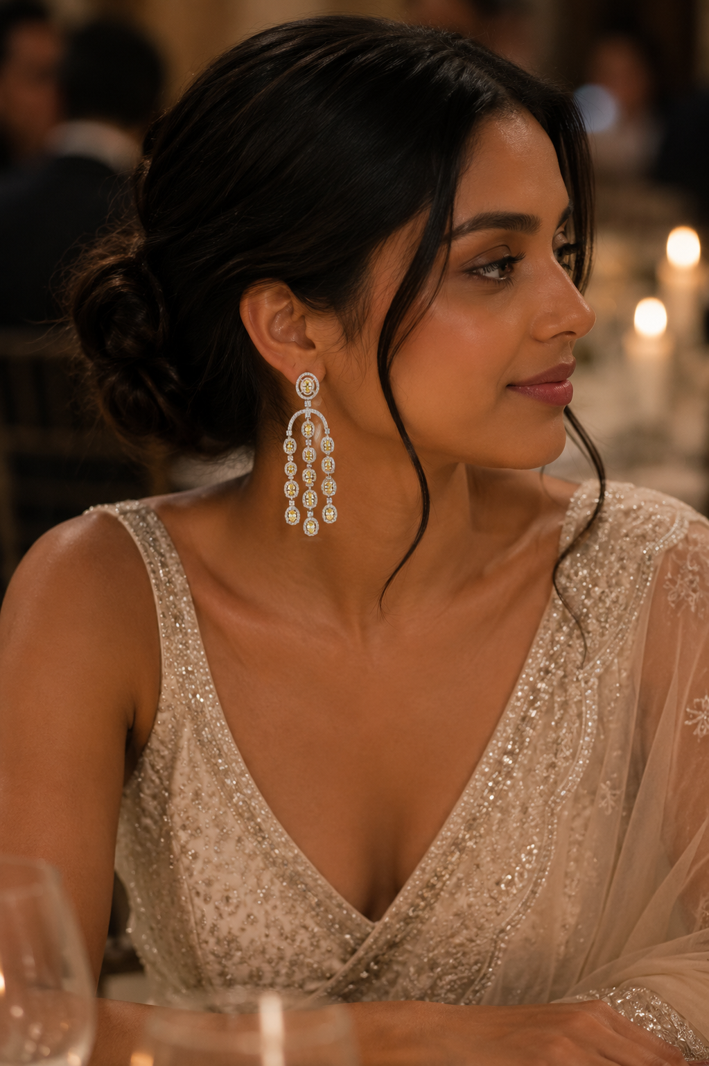 Yellow Diamond Triple Cascade Chandelier Earrings