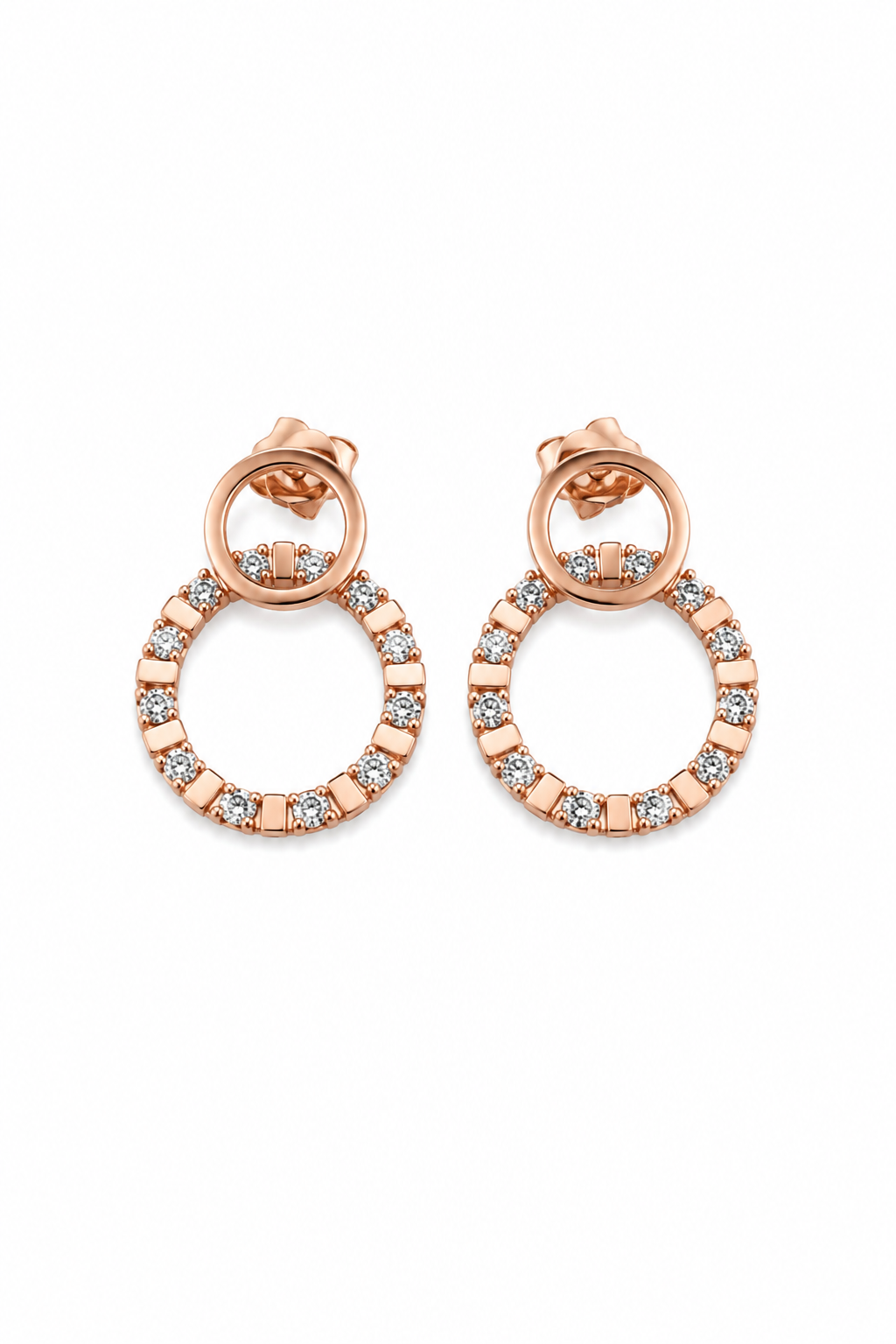 Rose Gold Double Circle Pendant & Earrings Jewelry Set for Women