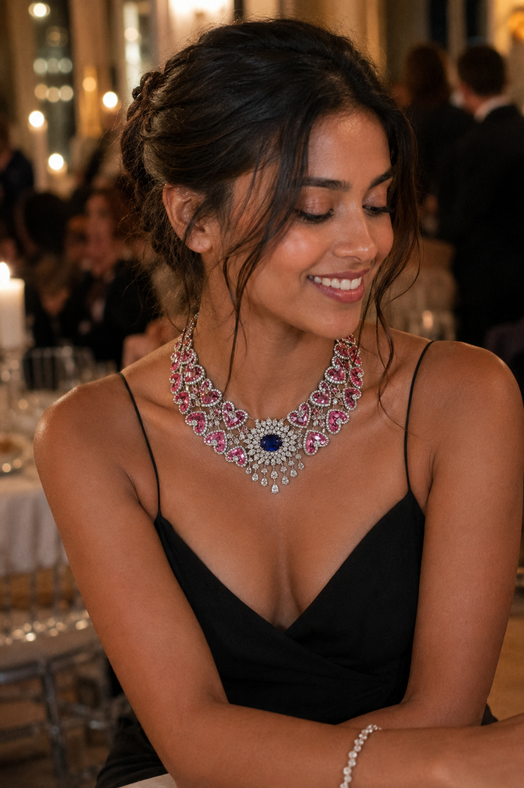 Royal Sapphire & Pink Heart Statement Necklace Set