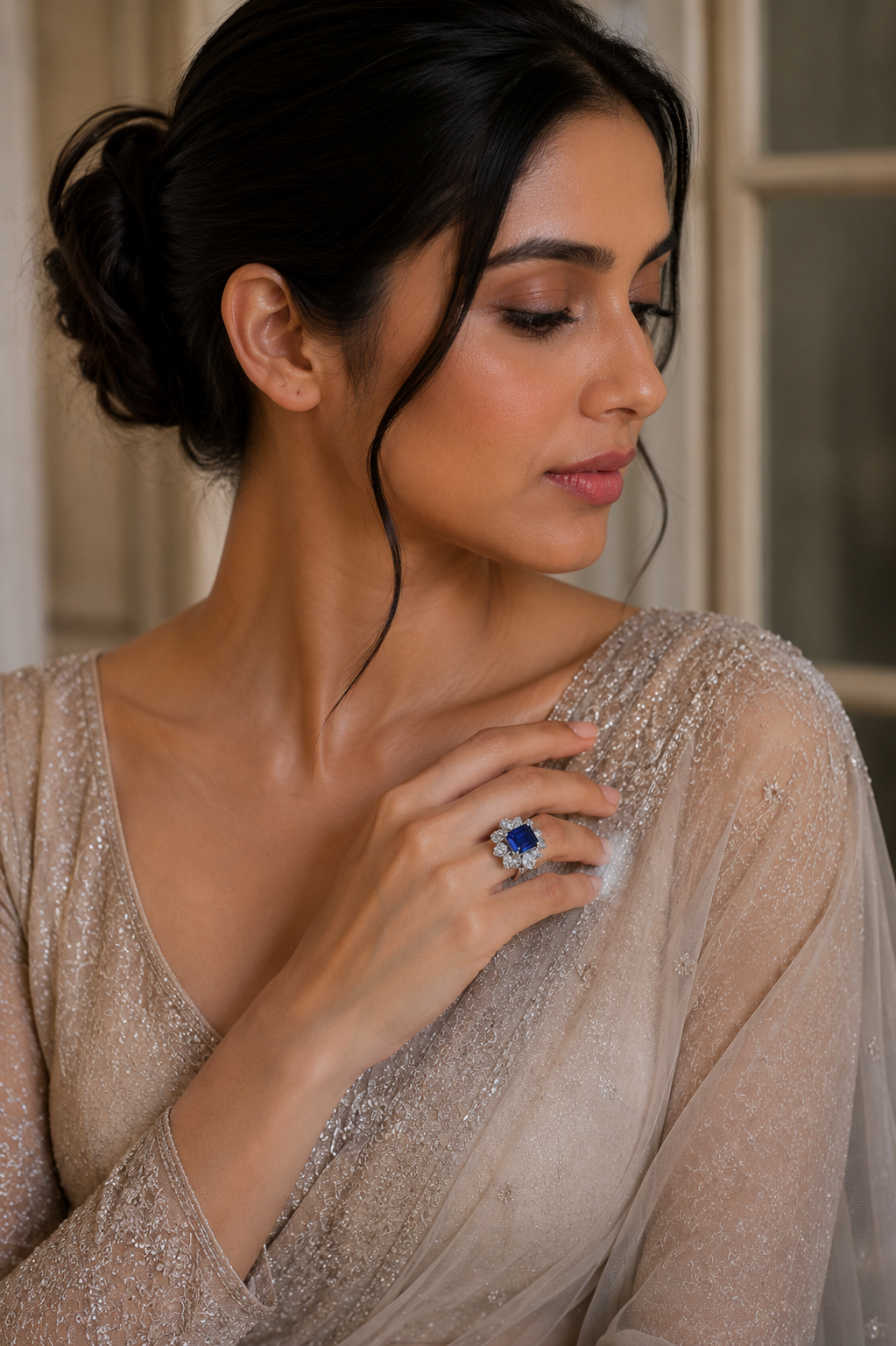 Midnight Sapphire Bloom Cocktail Ring