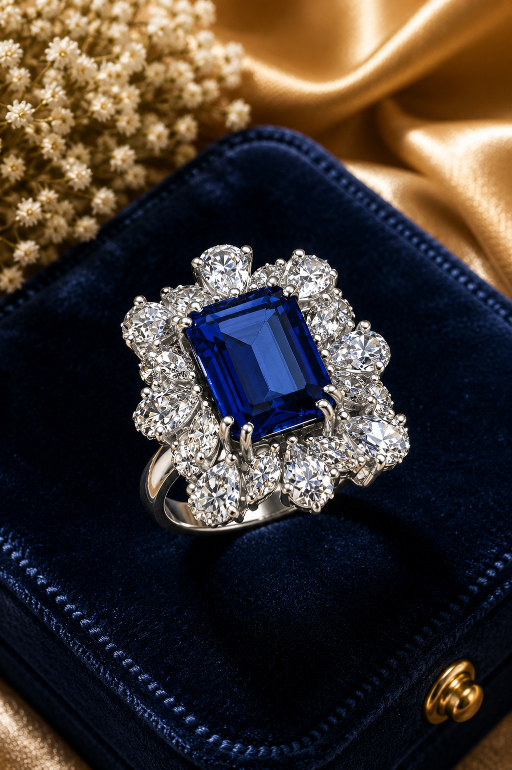 Midnight Sapphire Bloom Cocktail Ring