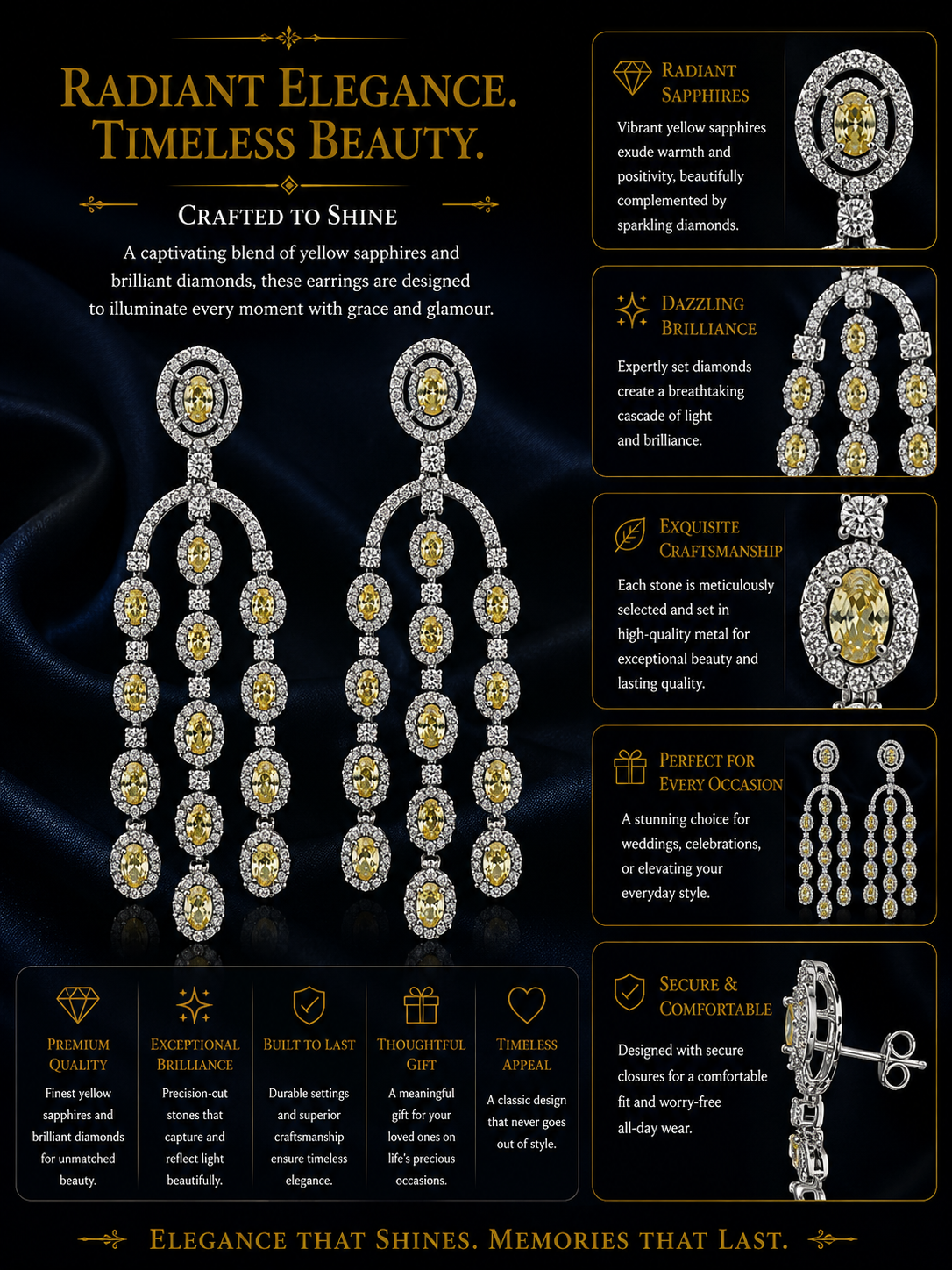 Yellow Diamond Triple Cascade Chandelier Earrings