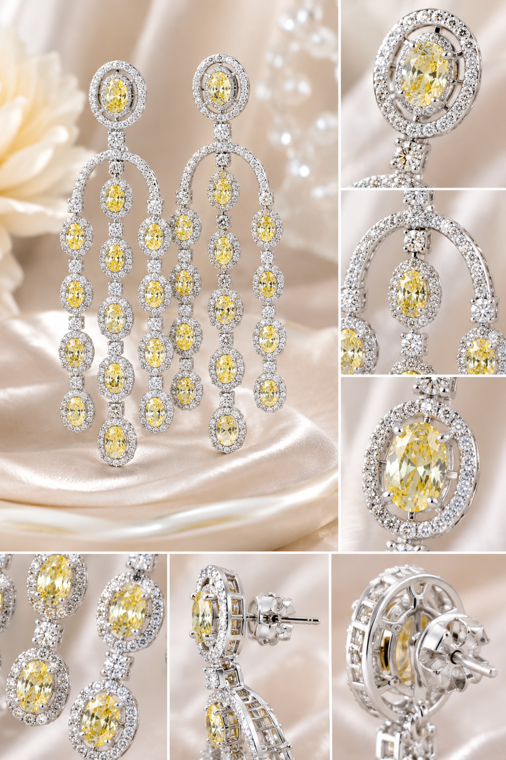 Yellow Diamond Triple Cascade Chandelier Earrings