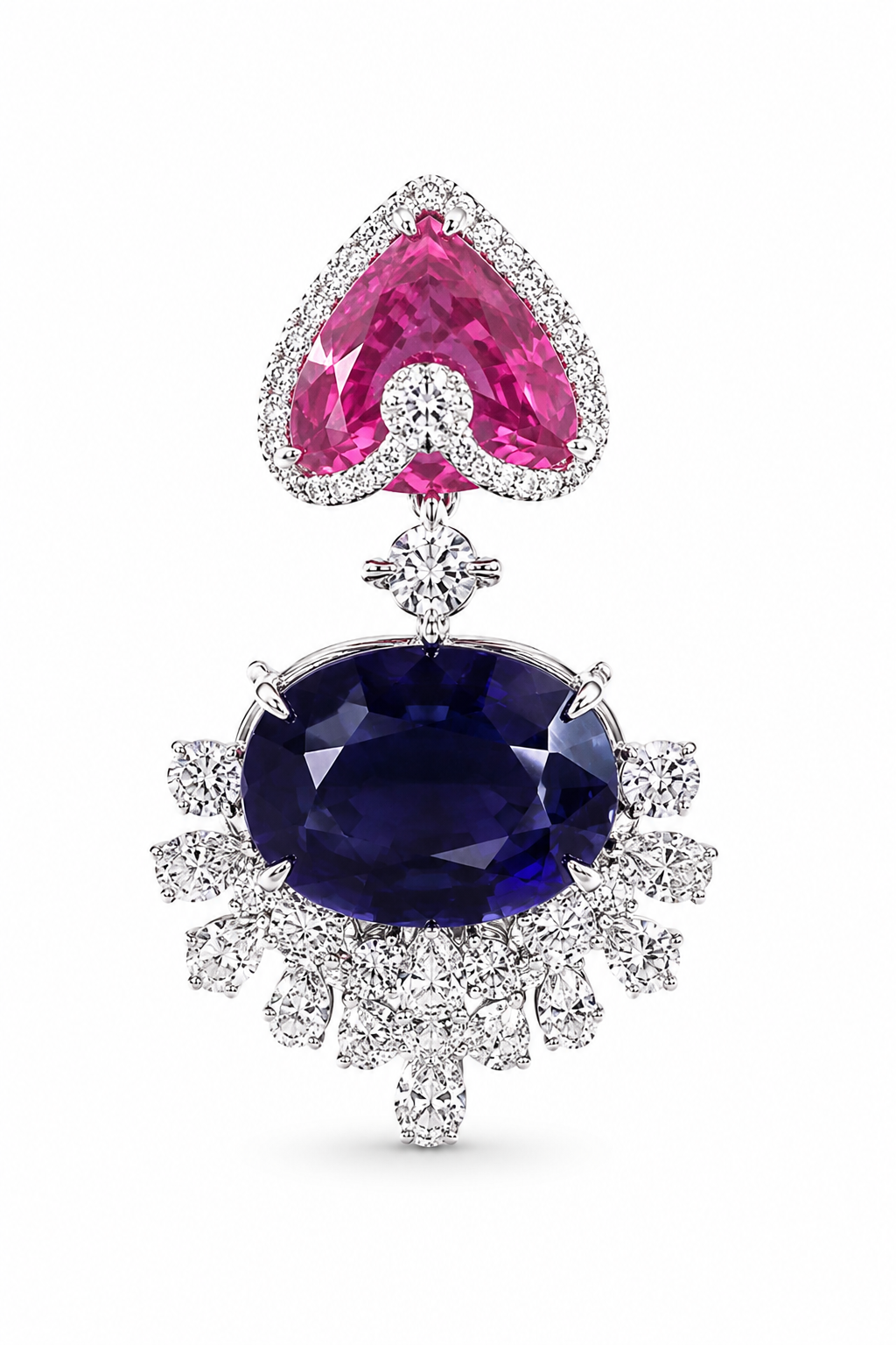 Royal Sapphire & Pink Heart Statement Necklace Set