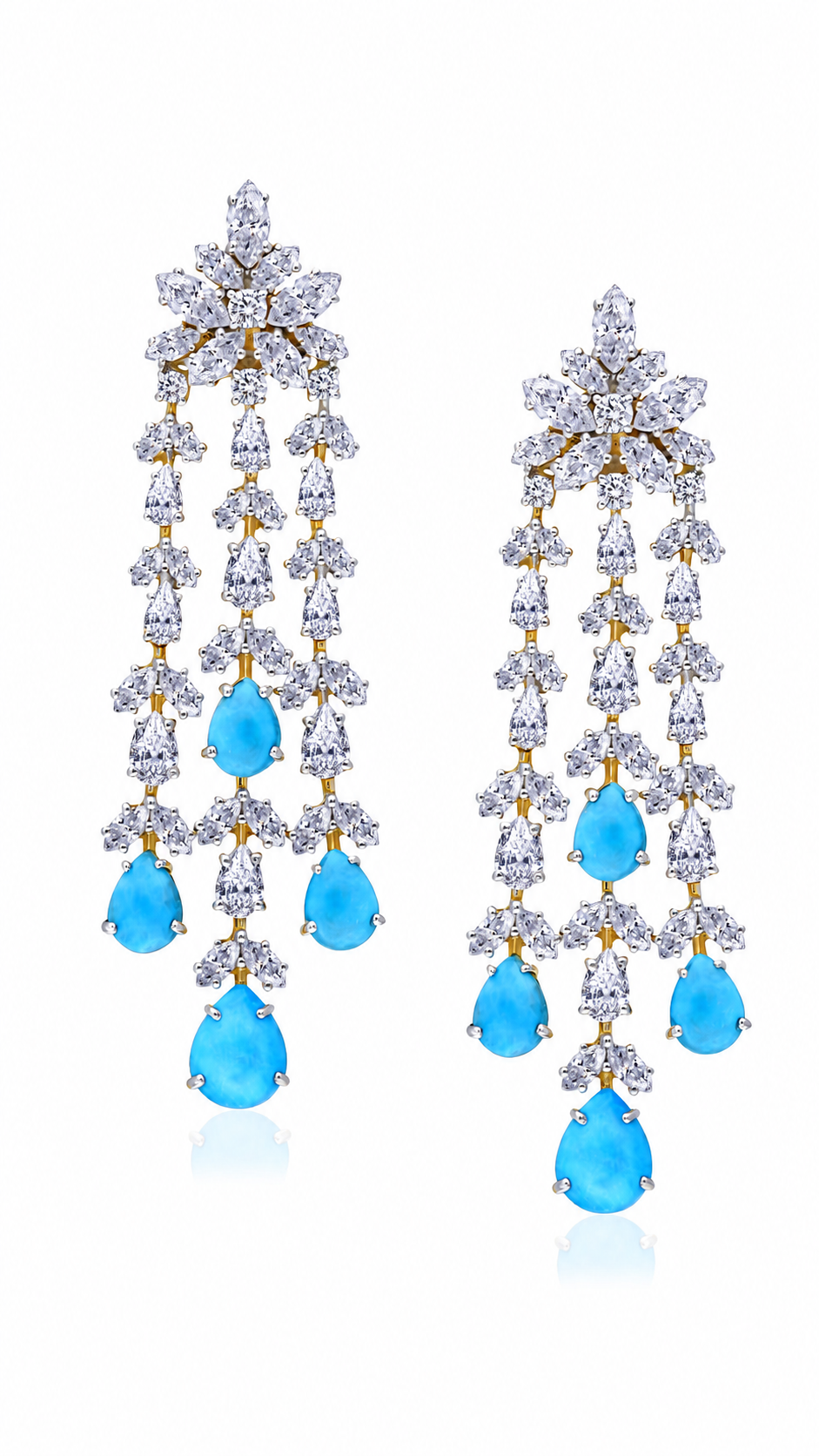 Turquoise Cascade Diamond Chandelier Earrings