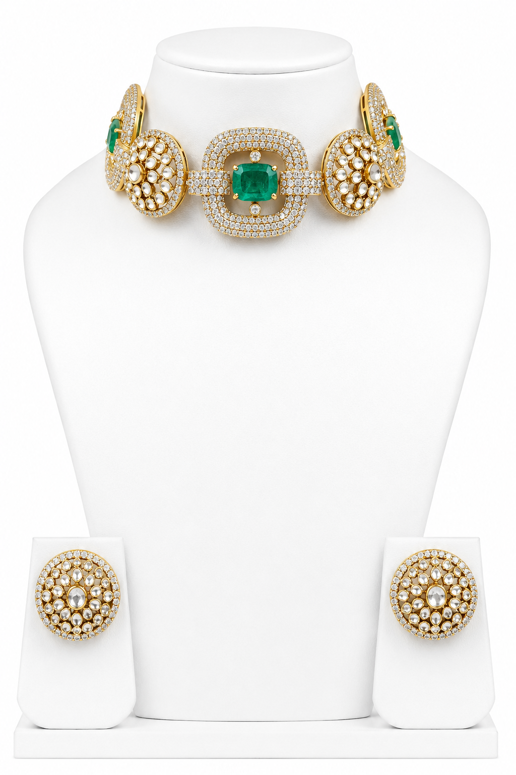 Emerald Kundan Choker Necklace Set with Matching Stud Earrings