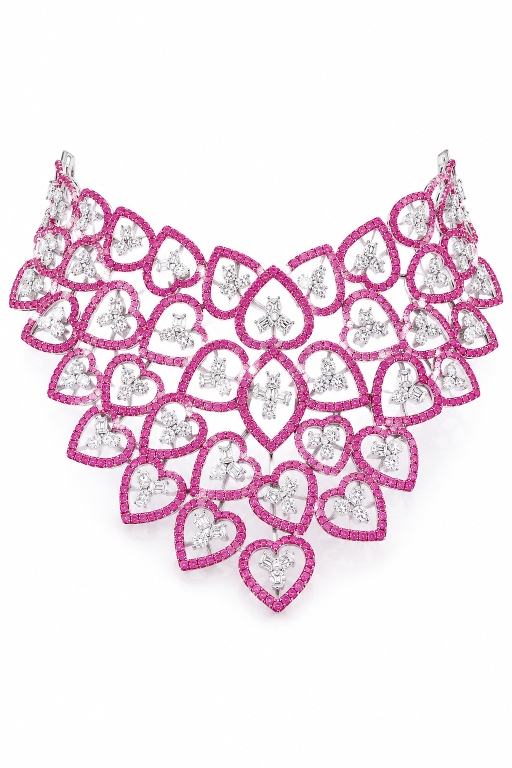 Pink Sapphire & Diamond Heart Motif Choker Set