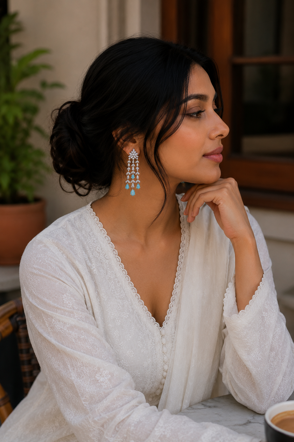 Turquoise Cascade Diamond Chandelier Earrings
