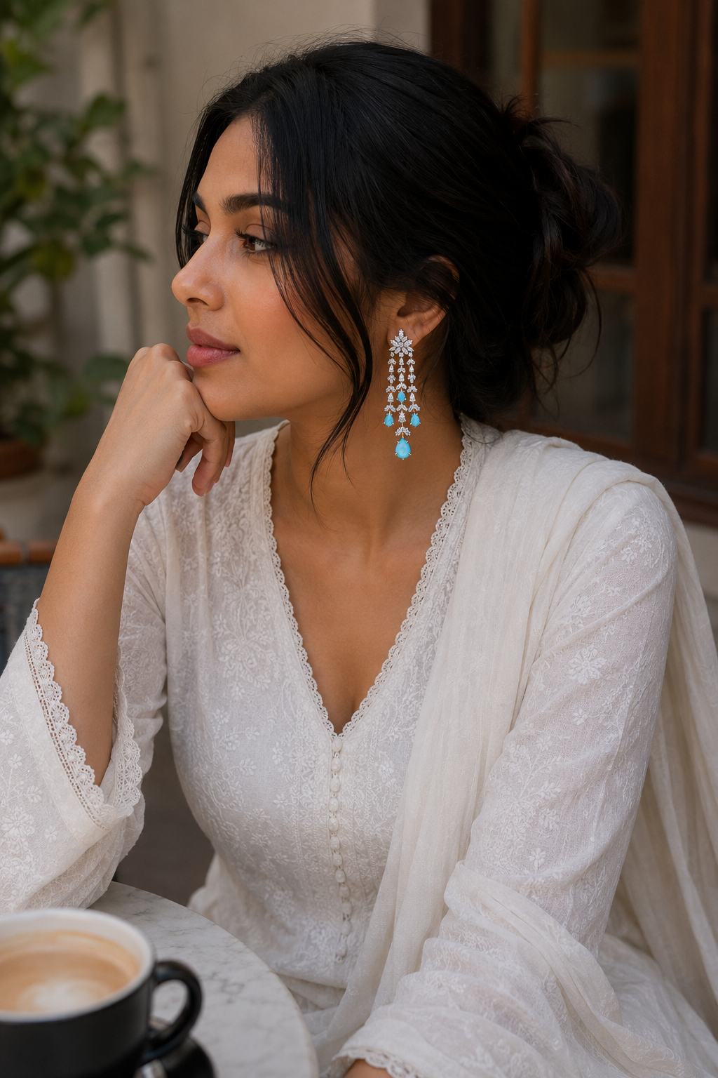 Turquoise Cascade Diamond Chandelier Earrings