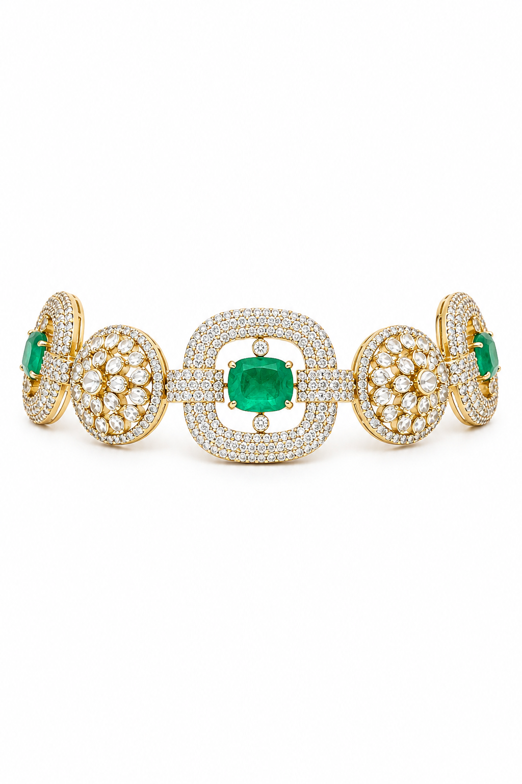 Emerald Kundan Choker Necklace Set with Matching Stud Earrings