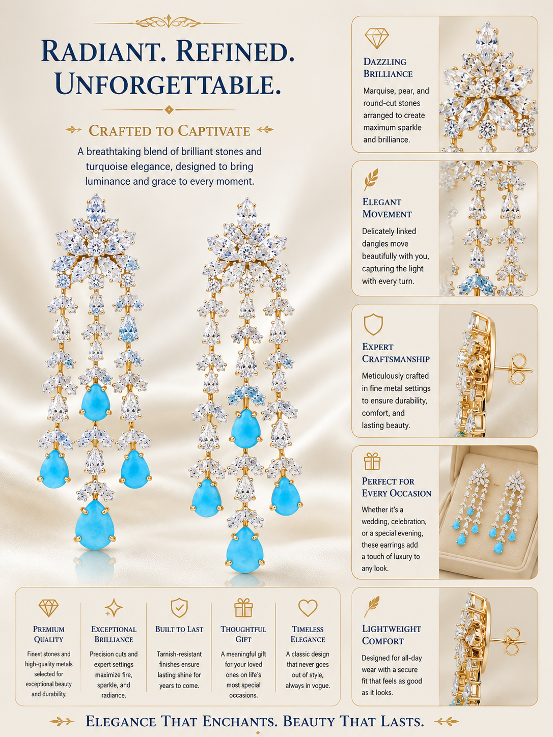 Turquoise Cascade Diamond Chandelier Earrings