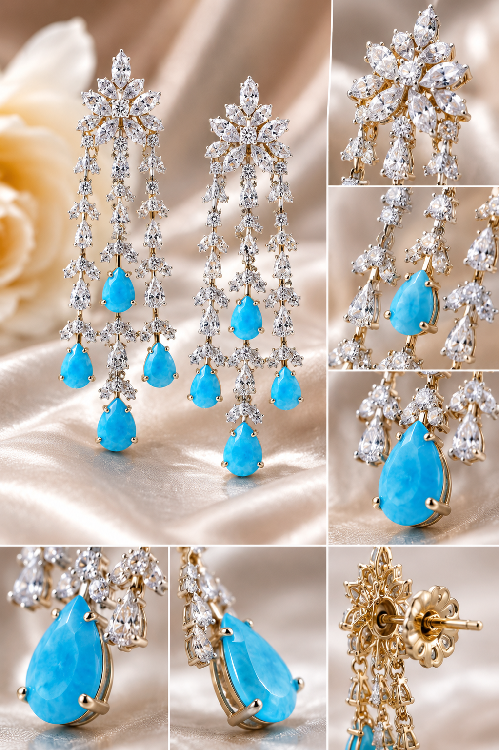 Turquoise Cascade Diamond Chandelier Earrings