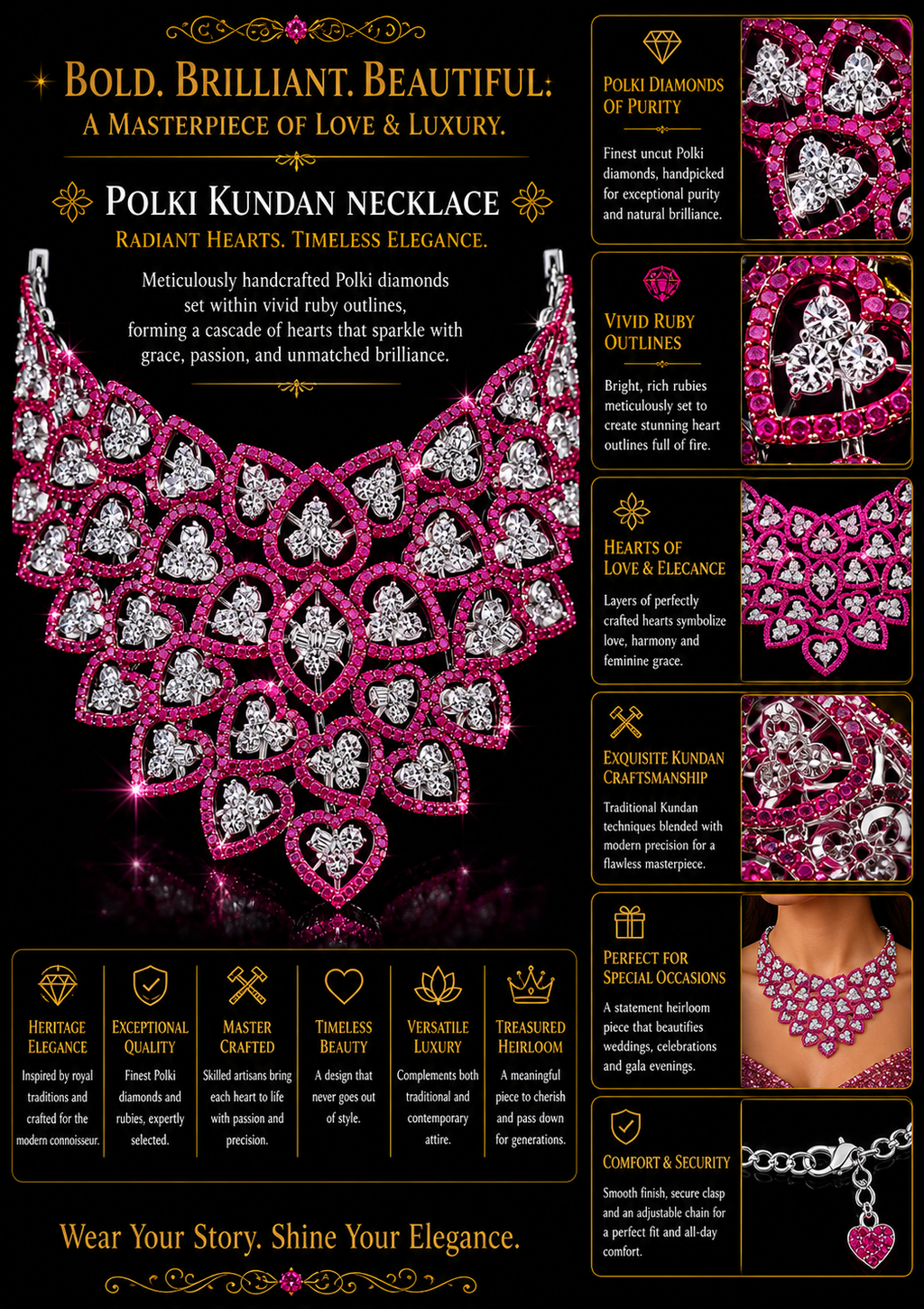 Pink Sapphire & Diamond Heart Motif Choker Set