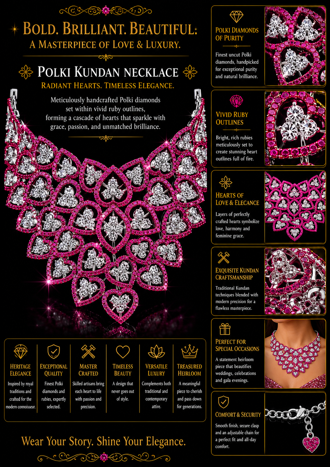 Pink Sapphire & Diamond Heart Motif Choker Set