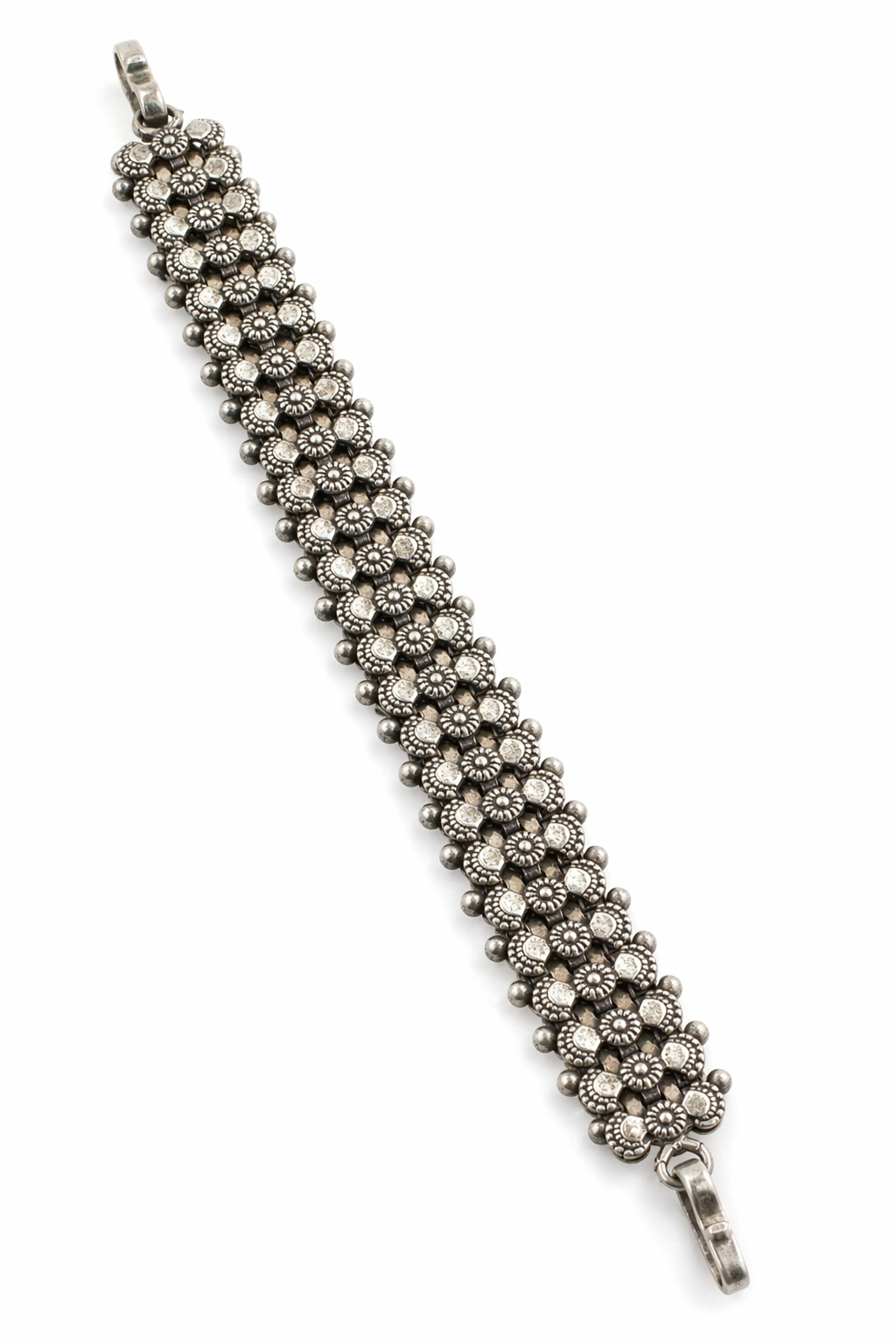 Vintage Phool-Kari Oxidized Silver Artisan Bracelet