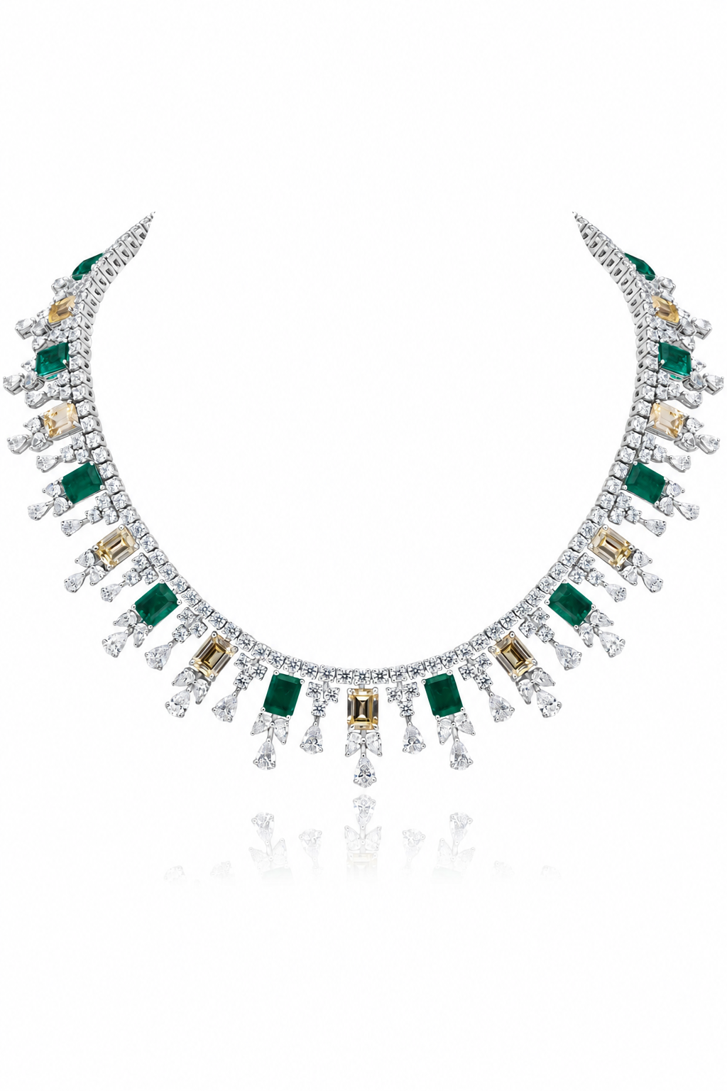Emerald & Champagne Crystal Fringe Necklace
