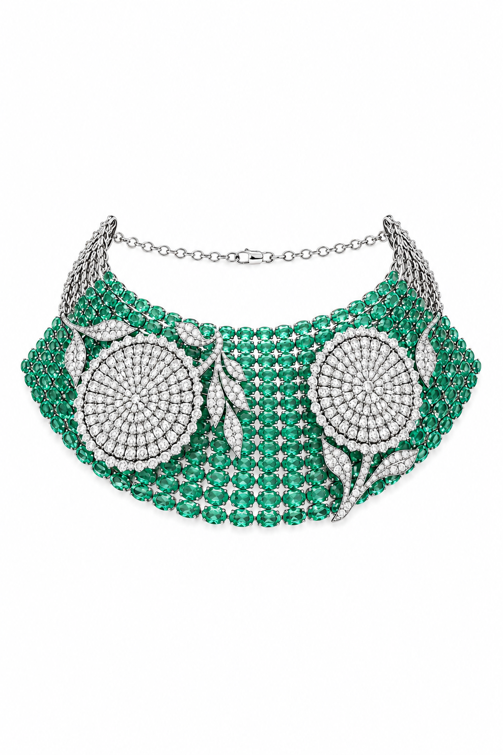 Emerald Floral Diamond Choker Necklace Set