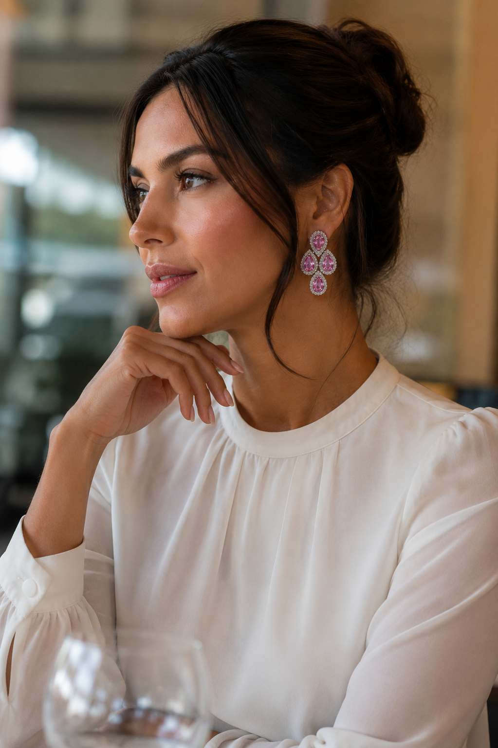 Pink Sapphire Halo Cluster Statement Earrings