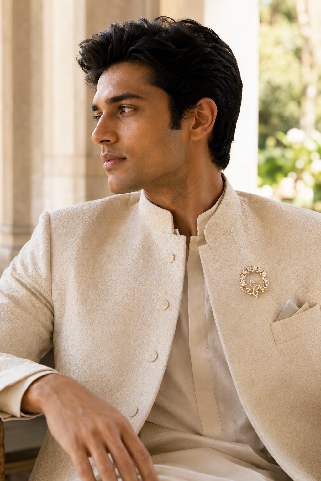 Eternal Radiance: Crystal-Encrusted Circle & Blossom Brooch
