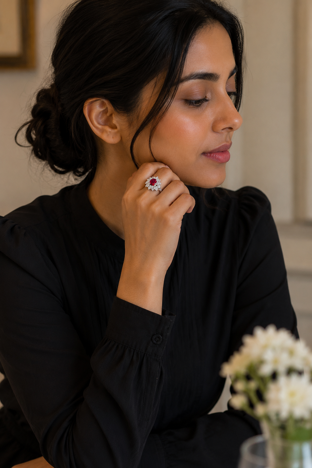 Ruby Blossom Diamond Cocktail Ring