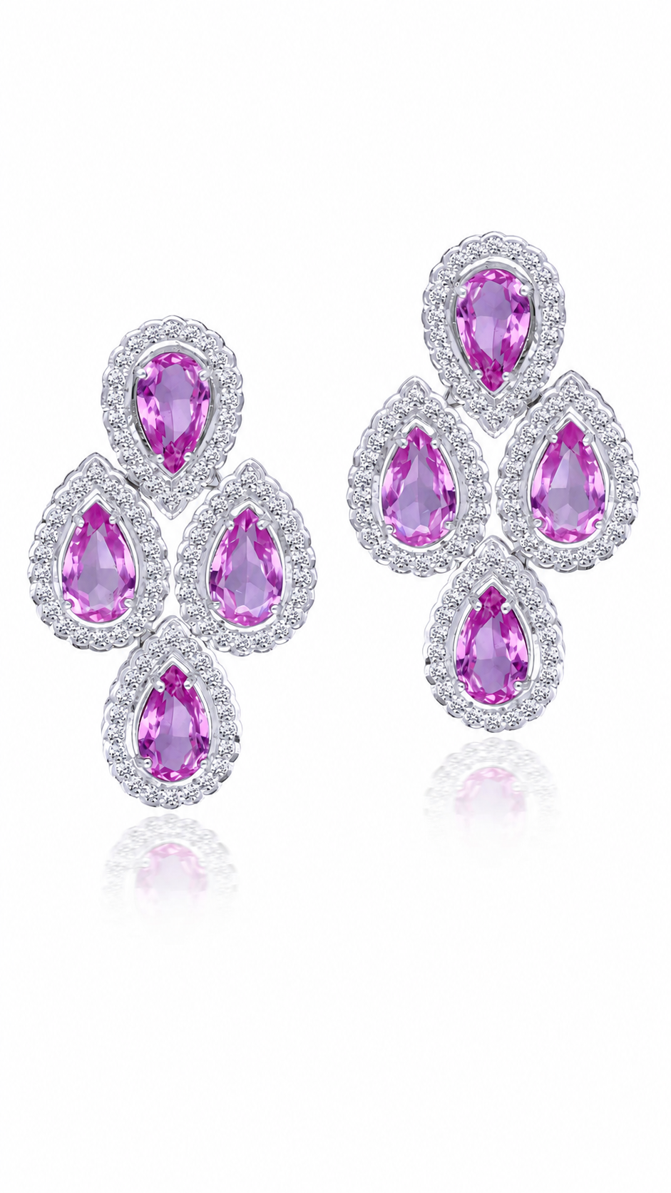 Pink Sapphire Halo Cluster Statement Earrings