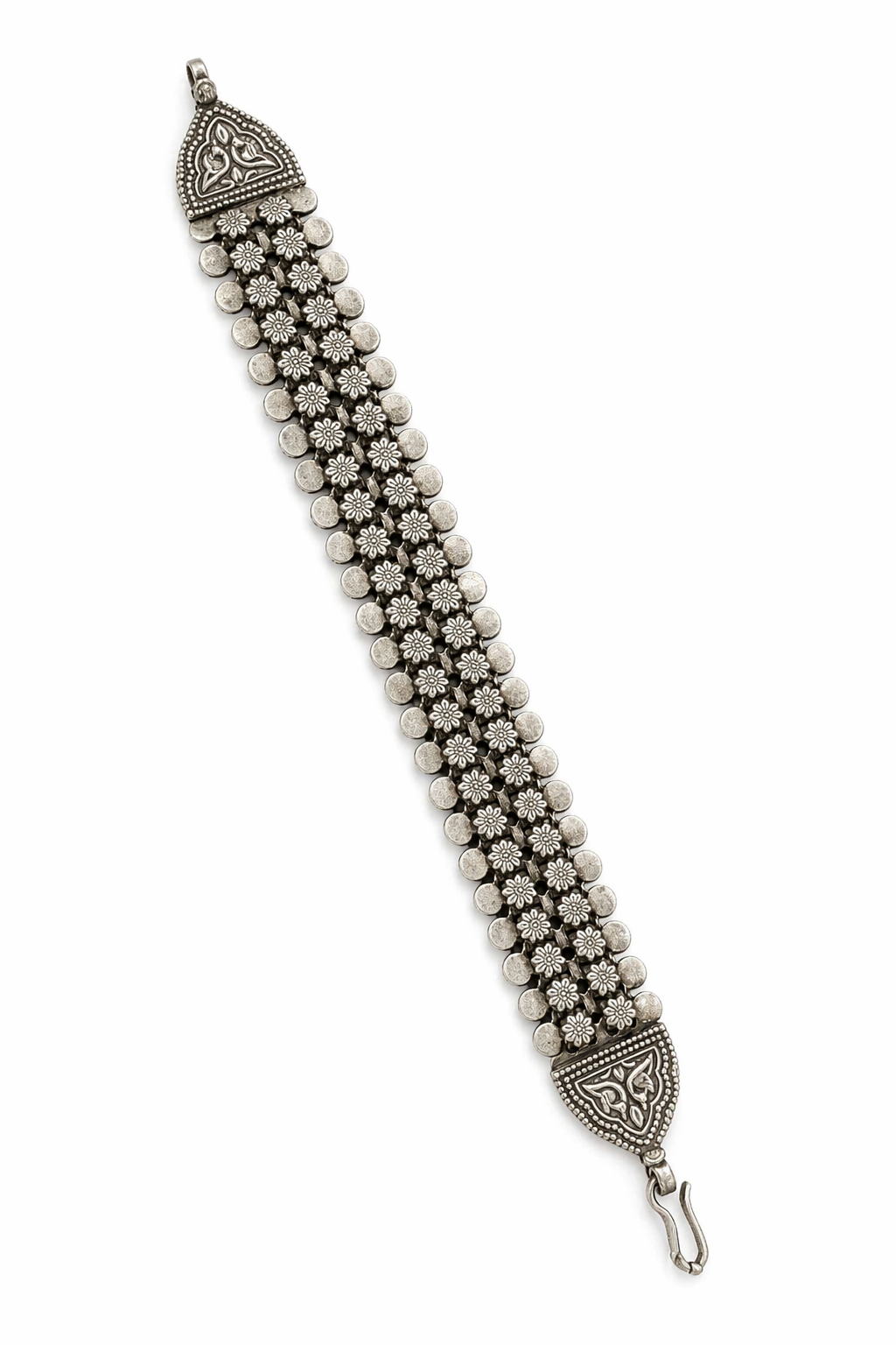 The Chandani Floral Coin Statement Cuff in Pure Silver