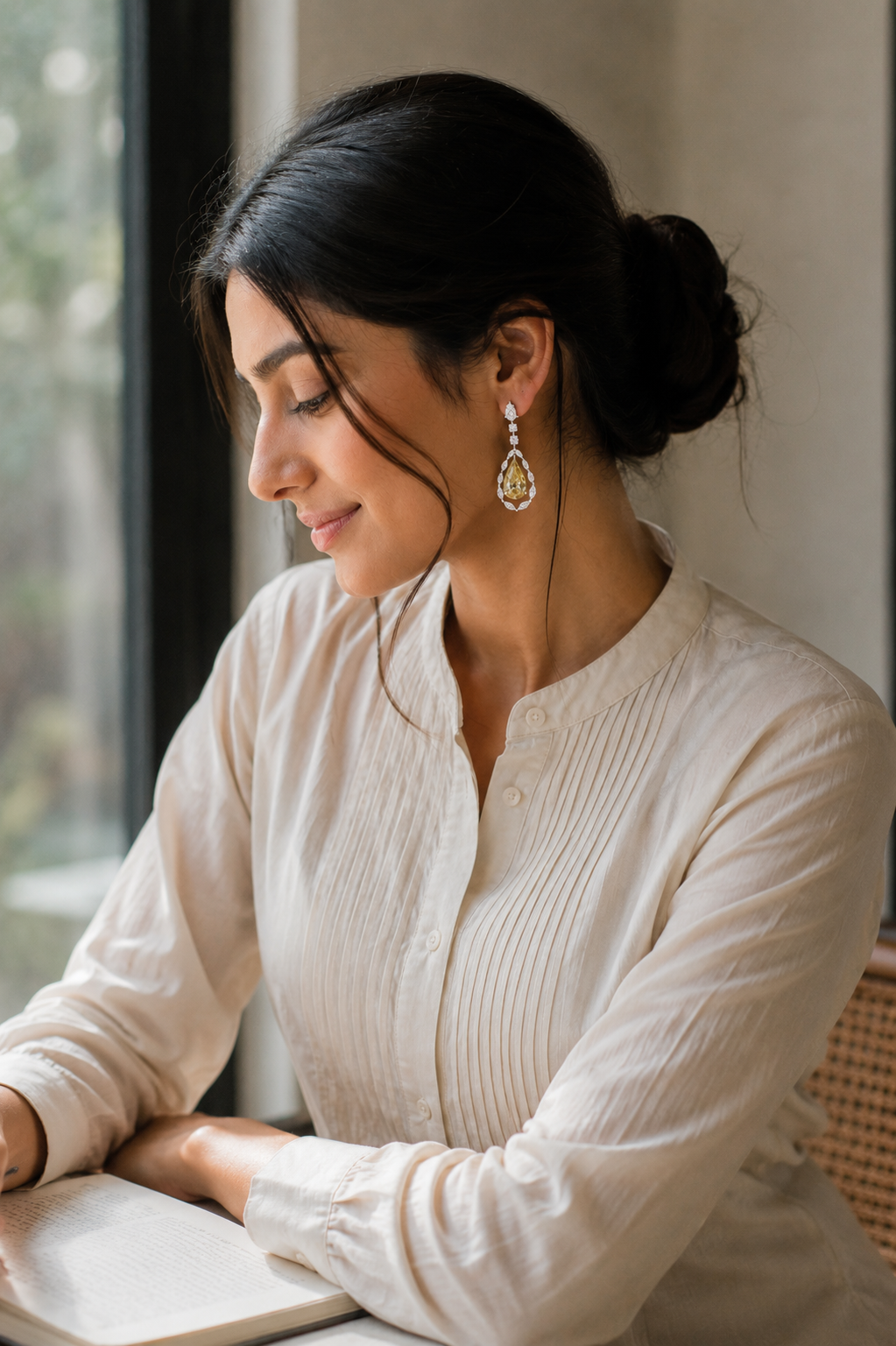 Yellow Pear Halo Drop Earrings