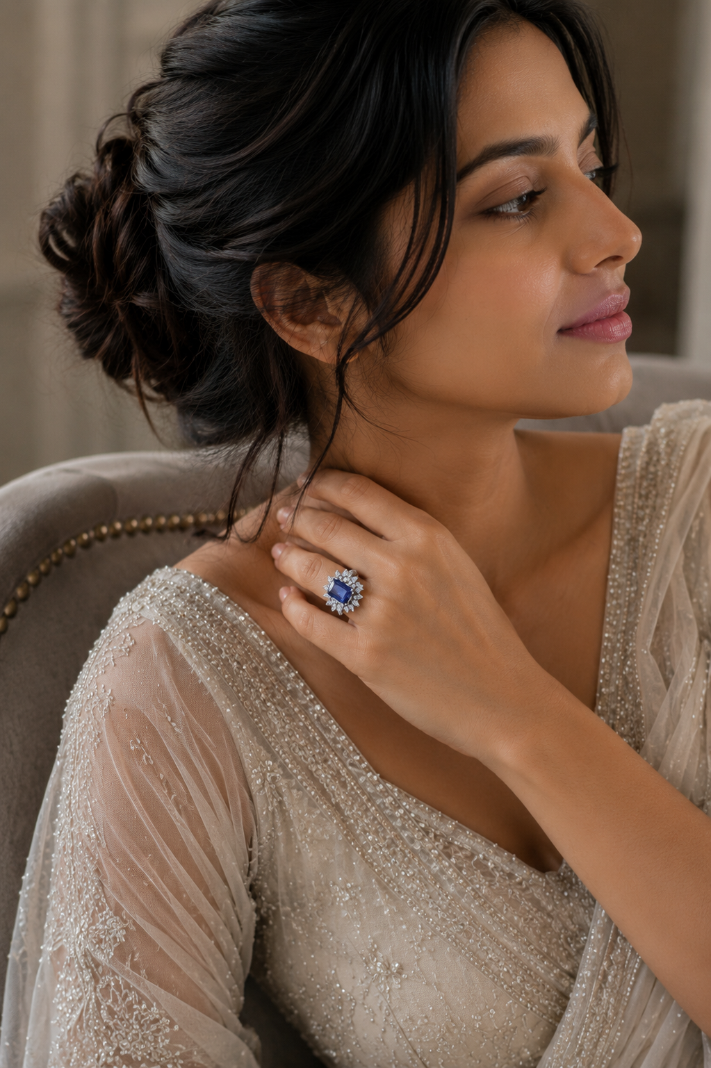 Royal Sapphire Floral Diamond Ring