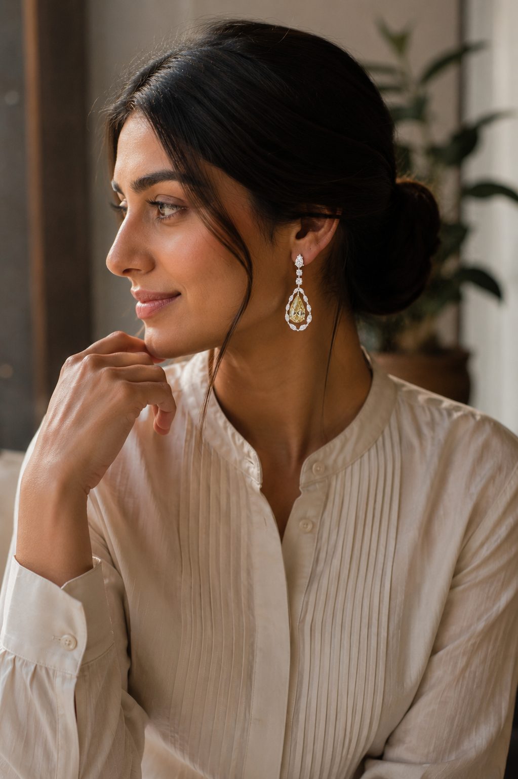 Yellow Pear Halo Drop Earrings