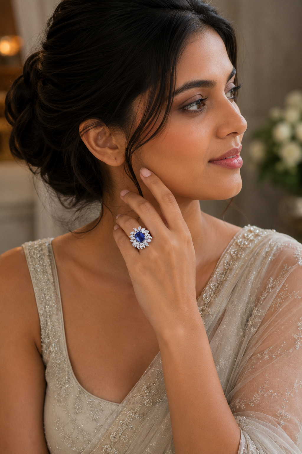 Royal Sapphire Floral Diamond Ring