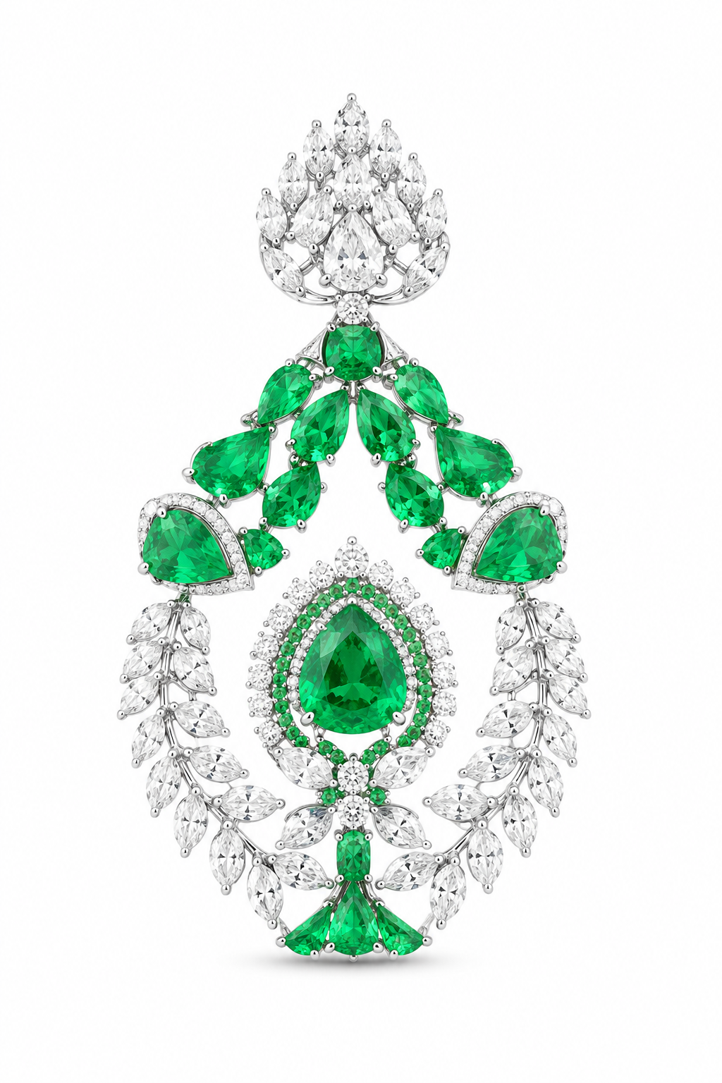 Emerald & Diamond Royal Floral Statement Necklace Set