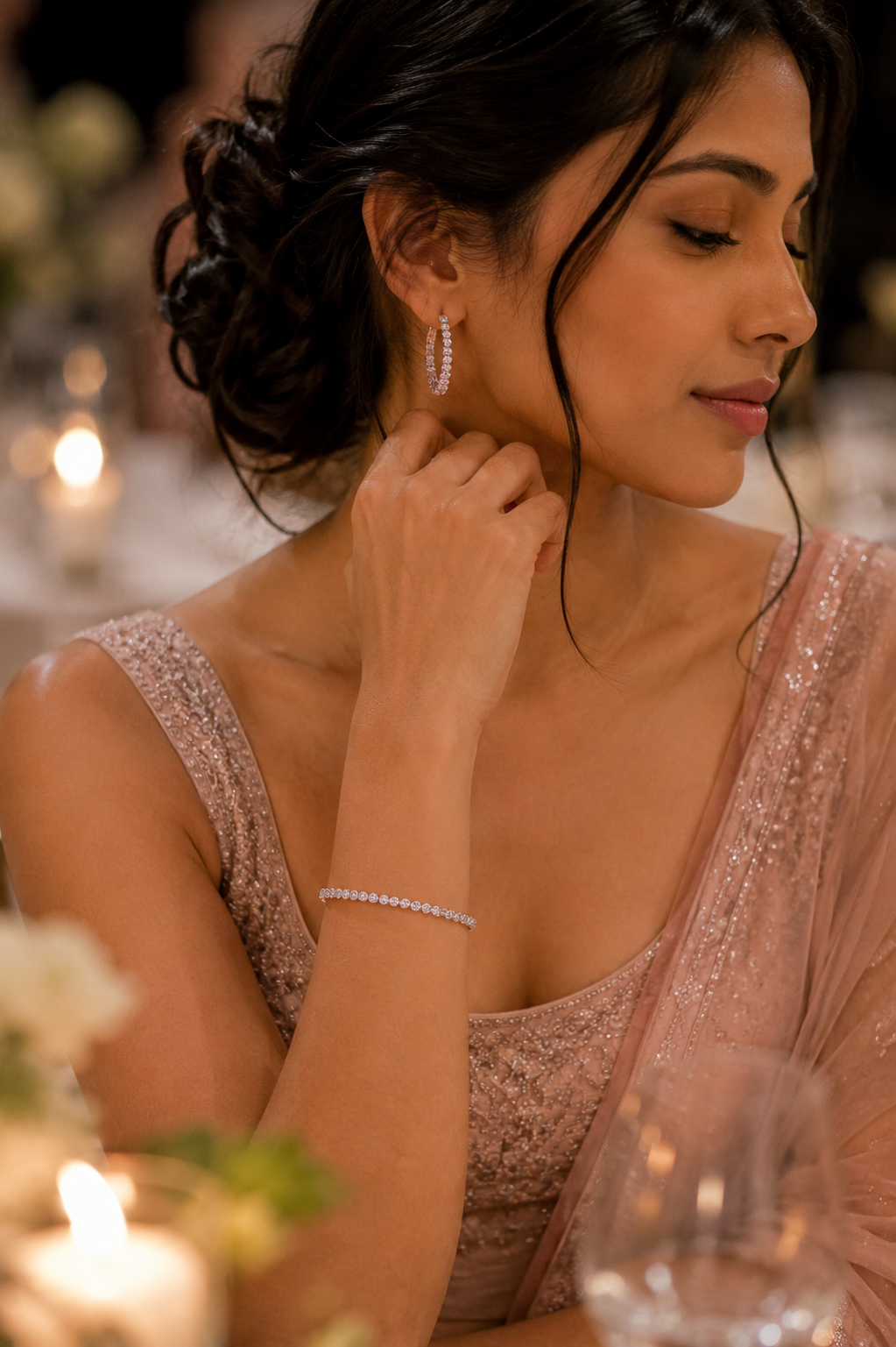 Rose Gold Tennis Bracelet & Crystal Hoop Earrings Set for Women