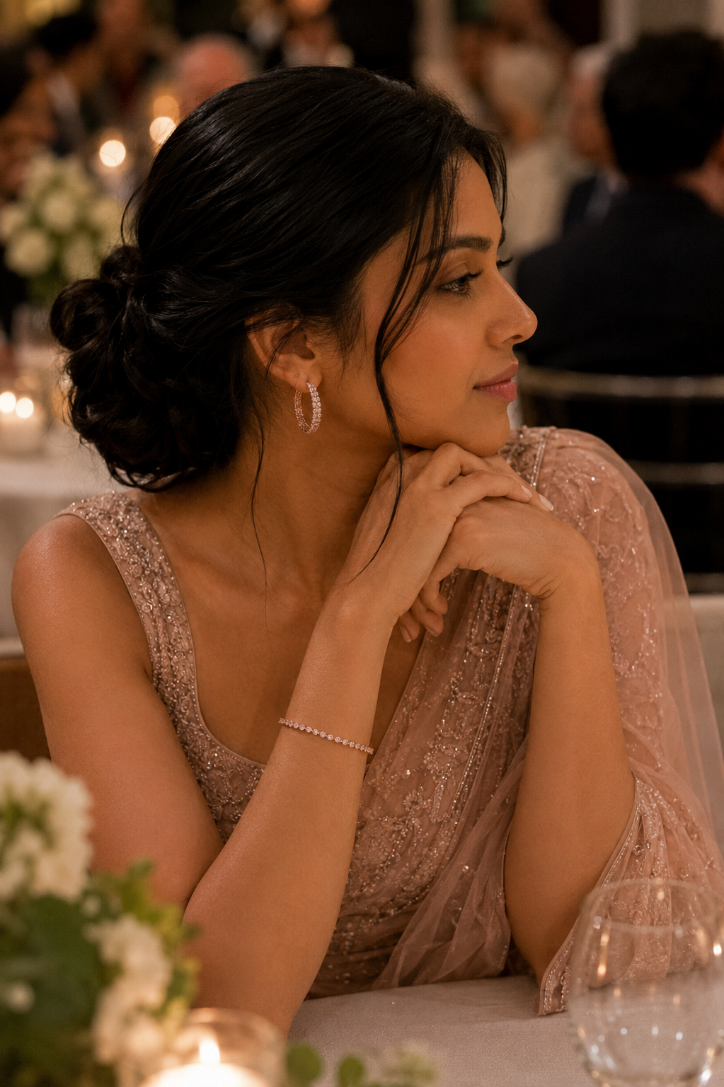 Rose Gold Tennis Bracelet & Crystal Hoop Earrings Set for Women